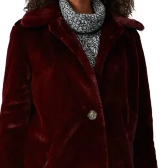 $297 WAVERLY GREY Luxe Faux Fur Betty Teddy Jacket burgundy car coat M - Picture 4 of 7